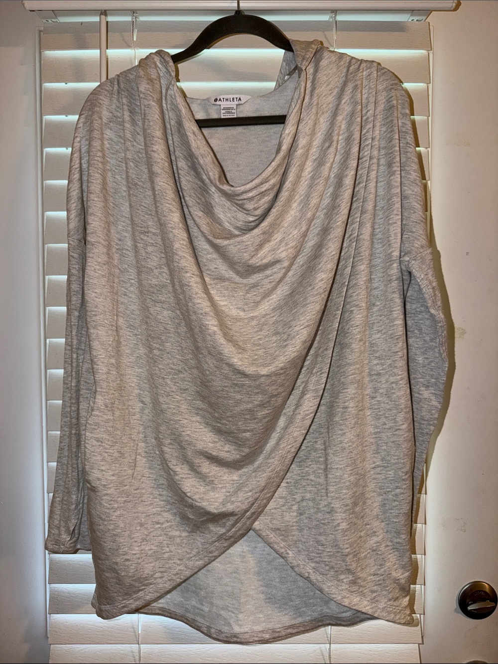 Athleta Light Heather Gray Draped Cowl Neck Long Sleeve Top